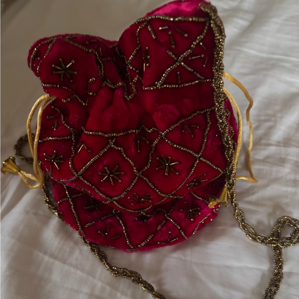 New Moroccan pink velvet beaded bag